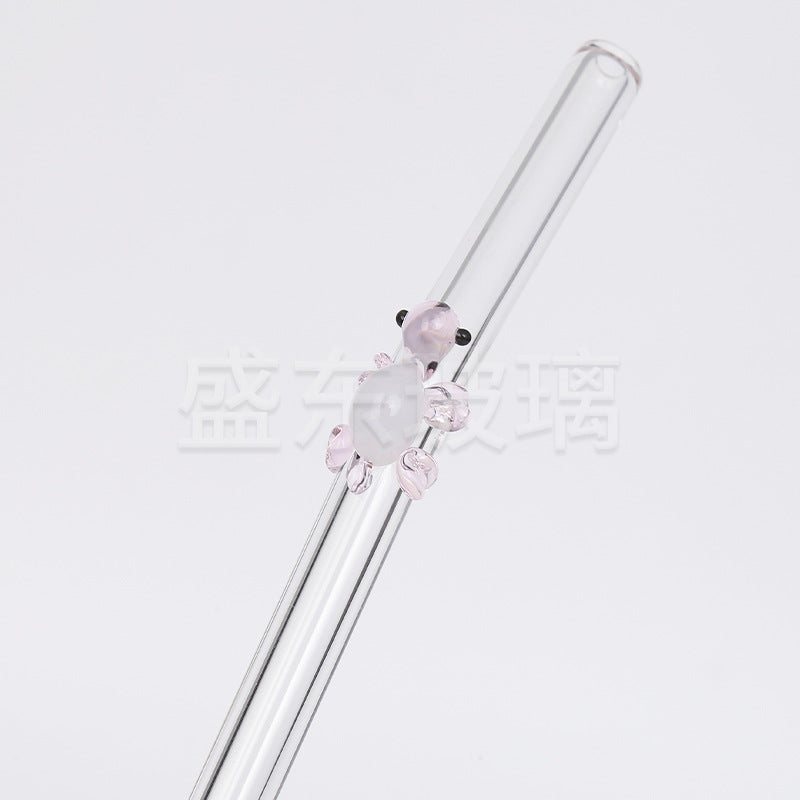 Wholesale Colorful Borosilicate Glass Small Turtle Animal Straws